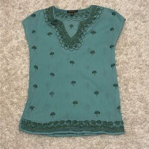 Tommy Bahama Teal Embroidered Blouse